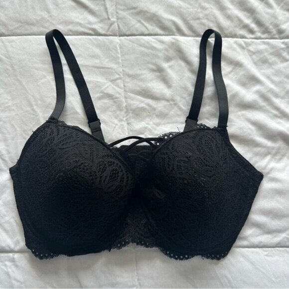 XOXO Plunge Push-Up Bra Elegant Black Lace Bra Size 38D - Picture 3 of 10